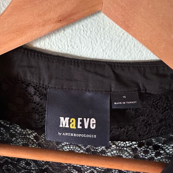 Maeve by Anthropologie Sheer Lace Collared Buttondown Top 1X Plus Sexy Goth - Picture 3 of 6